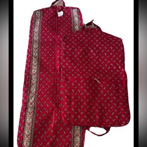 Vera Bradley Red Quilted Garment Bag Tote 2pc Set Cotton Paisley NWT
